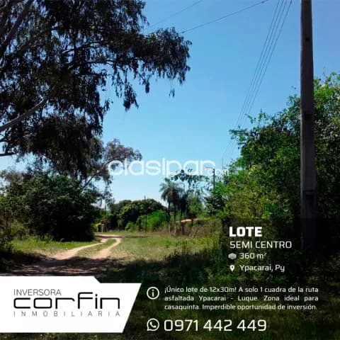 Ypacarai-Patiño, Único Lote de 12*30 mts.: 360 M2 de área a 1cuadra de ruta, semi centro!! — foto 4