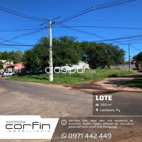 Hermoso lote 360 m2. Lambare en esquina sobre asfaltado, ideal para residencia, duplex ect