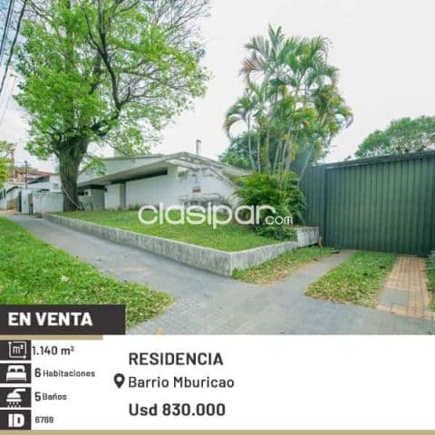 Prox. C. Centenario - mburuvicha roga: 830m2, importante residencia, 4 dormit, gran jardín