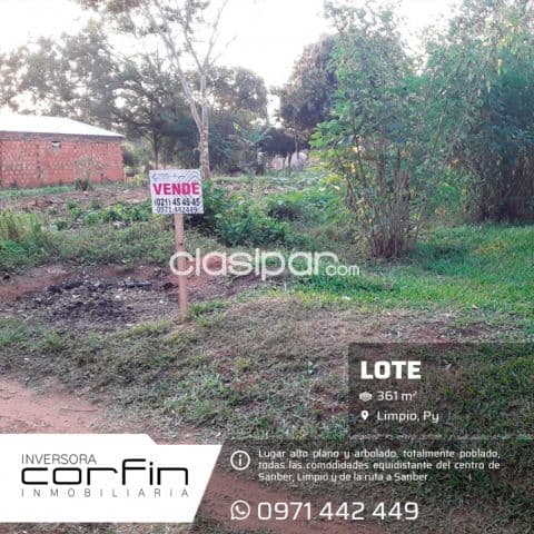 Lote 361 m2. En limpio a 7 cuadras de ruta limpio - Luque