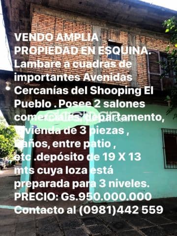 Lambare vendo propiedad en esquina con departamento, 2 salones, depósito y vivienda, foto 1