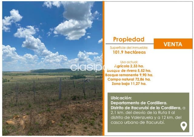 Itacurubí de la cordillera prox. Ruta: 101.9, ideal p/ agroganadería, 50.000.000 gs/ha, foto 1