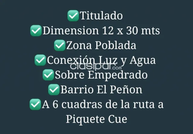 Terreno en limpio, rincon del peñon a 4 cuadras de piquete cue — foto 3