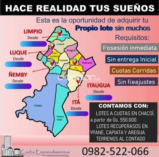 Hermosos lotes recuperados cerca del asfalto en aregua, capiata, ypane y Luque!!
