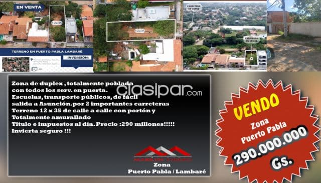 En venta !!terreno en altura - puerto pabla / lambare cod: Cl 881