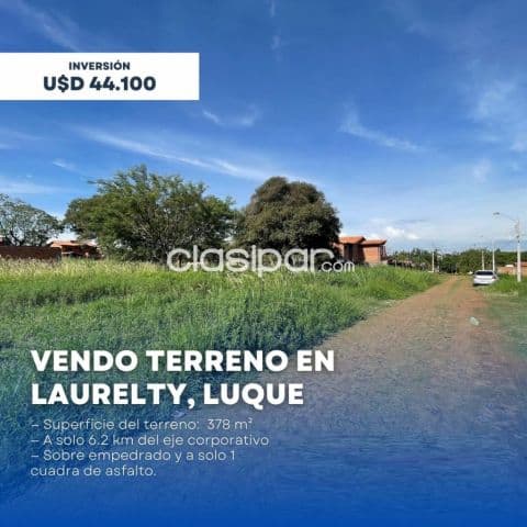 Laurelty – Luque: A 5min de Asunción, 6 lotes residenciales juntos, fraccionable, 379 m2