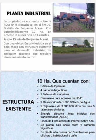 Frigorifico en funcionamiento: Benjamin aceval pdte. Hayes, 10 has c/ infraestructura, s/, foto 1