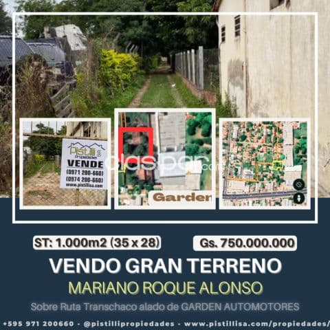 Terreno Mariano Roque Alonso zona garden automotores