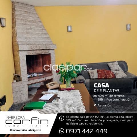 Casa de 2 plantas, 424 m2. De terreno, sobre avda. José félix bogado Asunción