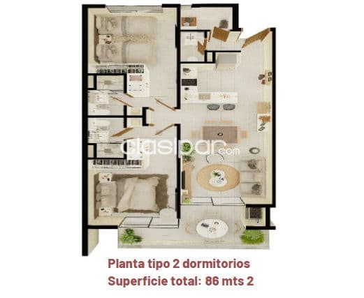 En pozo depto de 2 dormit. Edif. Punto molas lopez