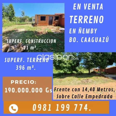 Hermoso terreno de 396 m2., con pequeña construccion Ñemby bo. Caaguazu !! — foto 2