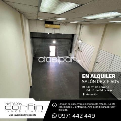 Salón de dos pisos en excelente estado, ubicado en el centro de Asunción