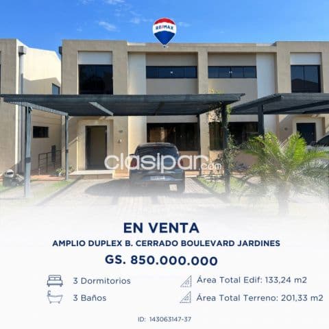 En venta amplio duplex en barrio cerrado boulevard jardines