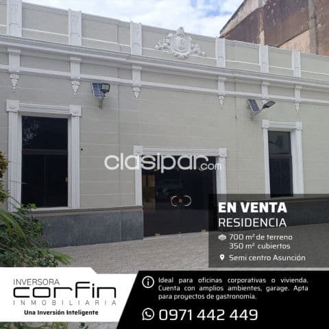 Residencia semicentro p/ oficinas corporativas, vivienda, 700m2 de terreno, 350m2 cubierto