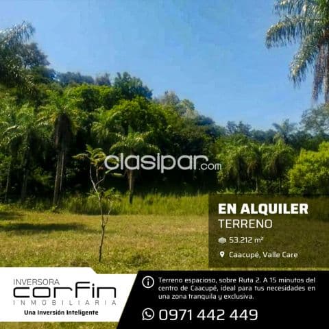 Terreno espacioso en caacupé, valle care, sobre ruta 2. 53,212 m², a 15 minutos del centro — foto principal