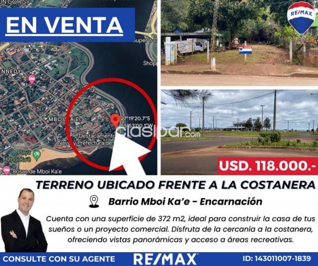 Terreno ubicado frente a la costanera del barrio Mboi Ka’e