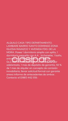 Casa tipo departamento.lambare barrio sto.domingo zona iglesia santo domingo, foto 1