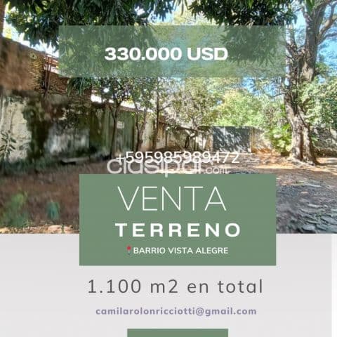 Terreno en esquina de 1.100 m2 en venta, barrio vista alegre