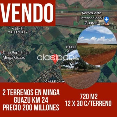 en Minga Guazu , Alto Parana. Km. 24!! 2 hermosos Terrenos de 12 X 30 m c/u — foto principal