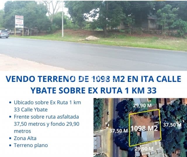 Sobre ex ruta 1 km 33 ita calle ybate terreno 1098 m2