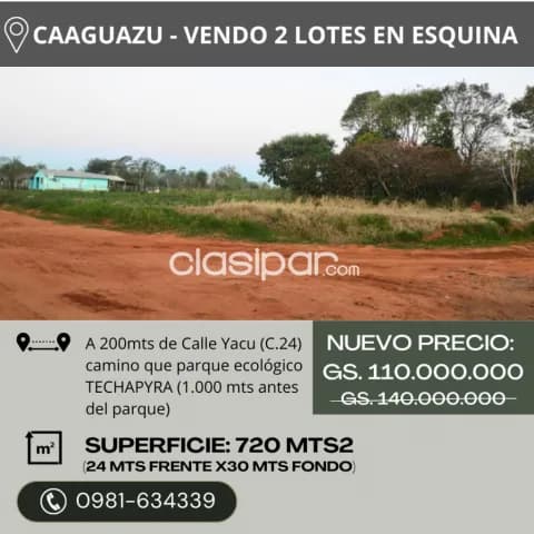 Caaguazu - venta de 2 lotes juntos ( en esquina) nuevo precio promocional, foto 2