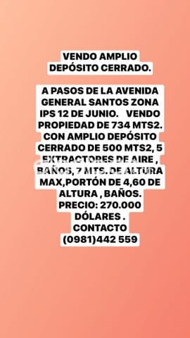 Propiedad con depósito. A pasos de la avenida gral.santos zona colegio palominos