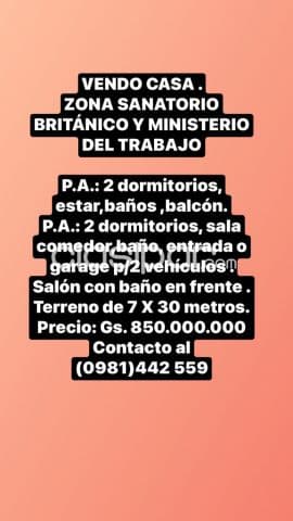 Casa zona sanatorio británico y ministerio del trabajo