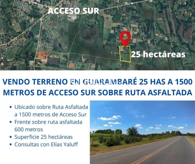 Guarambaré 25 hectáreas a 1500 metros de acceso sur sobre ruta asfaltada, foto 2