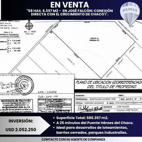 Terreno en venta de 58 hectáreas en José Falcon
