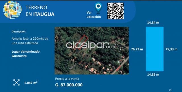 terreno en Itaugua de 1.047 m2