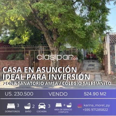 casa zona Colegio Salesianito Asunción, ideal para invertir o remodelar