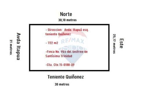 Terreno 722m2 esquina s/itapua a 100 mtrs d avda.Trinidad y 200 mtrs molas-mburucuya