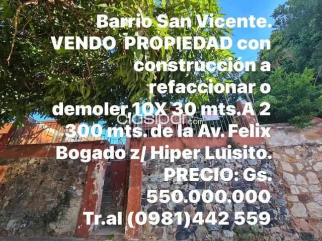 Barrio san vicente . Vendo casa a refaccionar o demoler a 300.mts. Av.f.bogado e h.luisito — foto 2