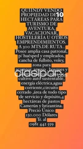 Quiindy vendo propiedad de 10 hectáreas para turismo aventura, hostelería,vacacionar,etc, foto 2