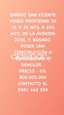 Barrio san vicente zona residencial vendo propiedad a 200 mts. De j. Felix bogado