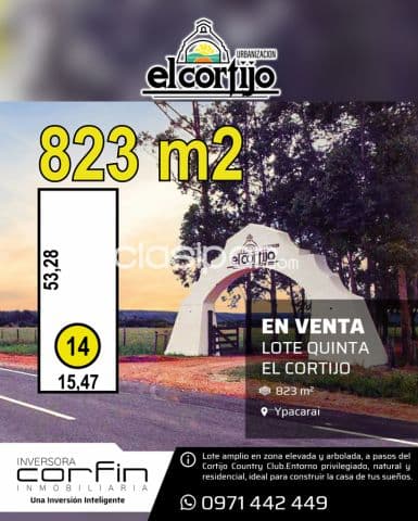 El cortijo, 823 m2, 15,47 X 54,28 media cuadra a 2 km de la ruta San Bernardino - ypacarai