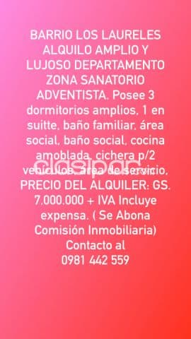 Amplio departamento zona sanatorio adventista,avenidas rca.argentina y mcal.lopez — foto principal