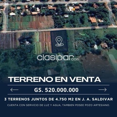 J.a. Saldivar: 3 terrenos juntos, agua, luz, p/ urbanizaciones, desarrollos inmobiliarios — foto 1