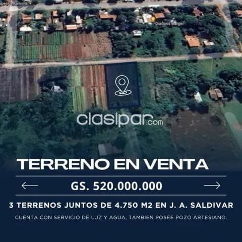 J.a. Saldivar: 3 terrenos juntos, agua, luz, p/ urbanizaciones, desarrollos inmobiliarios — foto 2