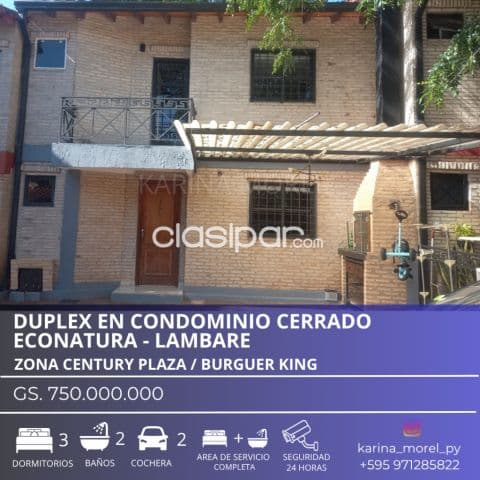 confortable y seguro dúplex en Lambaré, Barrio Cerrado Econatura II