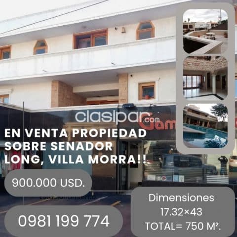 En venta propiedad, terreno 17.32 X 43 750 m2. Residencia, senador long, Villa Morra