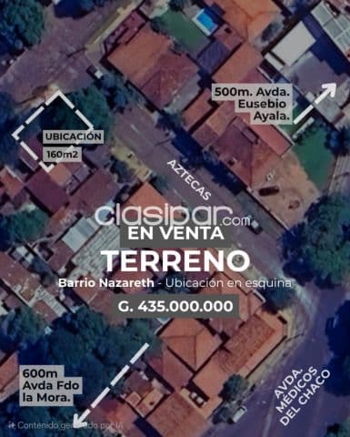 Terreno de 160 m2 en Esquina, Zona de Barrio Narazareth - CLLA7150080