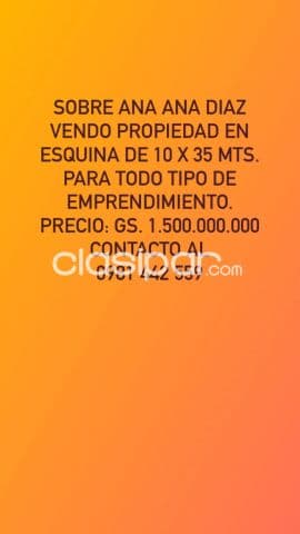 Sobre ana díaz vendo propiedad en esquina especial para emprendimientos inmobiliarios