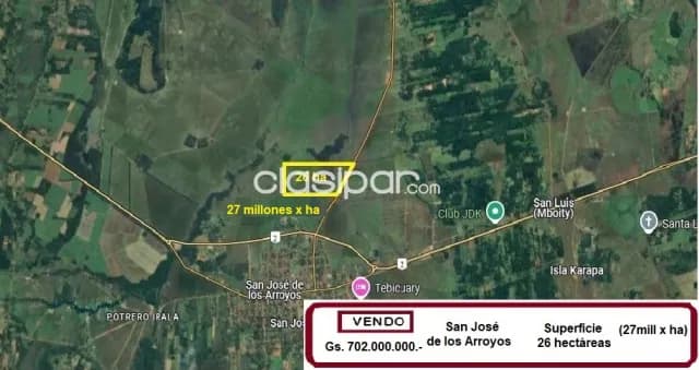 San jose de los arroyos, caaguazú: Maravillosas 26 has alambradas s/ ruta ideal p/ loteami, foto 3