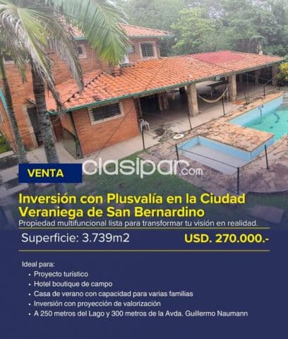 Sanber- auge y plusvalía en alza: 3.790 m2 p/ inversiones turísticas, inmobiliarias mixtas