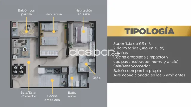 En alquiler departamento en san vicente Asunción 2 habitaciones, foto 4