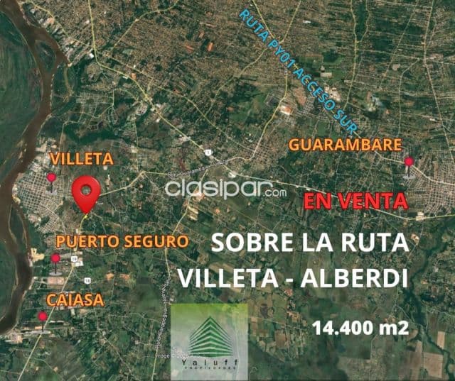 Terreno de 14400 m2 sobre ruta villeta - alberdi zona puerto seguro en villeta