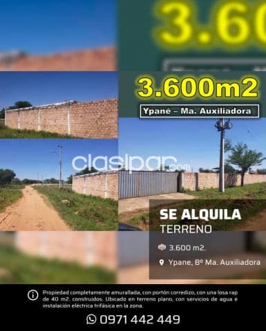 Ypane 3600 m2 amurallado en ypane a 100 m de la ruta materiales de 1ra, ideal p/ depósito, foto 1