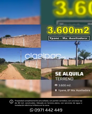 Ypane 3600 m2 amurallado en ypane a 100 m de la ruta materiales de 1ra, ideal p/ depósito, foto 2