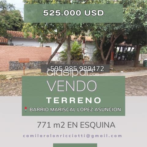terreno de 771 m2 en el barrio Mariscal Lopez